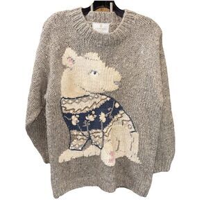 Express Tricot Sweater Hand Knit Cozy Polar Bear S Vintage Cotton Angora Wool